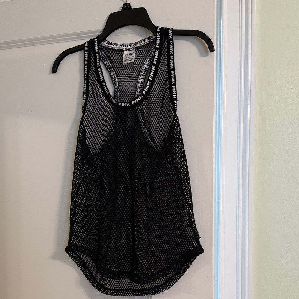 PINK Victoria's Secret Black Mesh Tank with Logo Straps